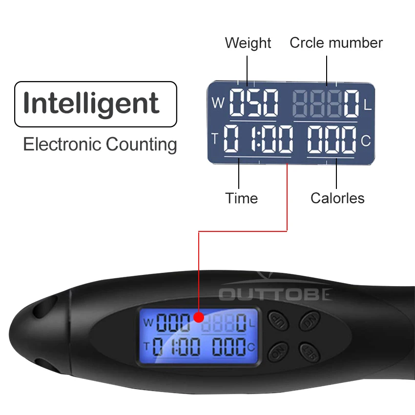 Скакалка Outtobe Smart для фитнеса спорта скакалки с нескользящей ручкой и ЖК