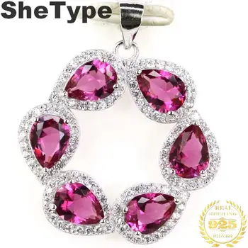 

30x26mm Ravishing Star Shape 3.5g Created Pink Tourmaline White CZ Gift For Sister 925 Solid Sterling Silver Pendant