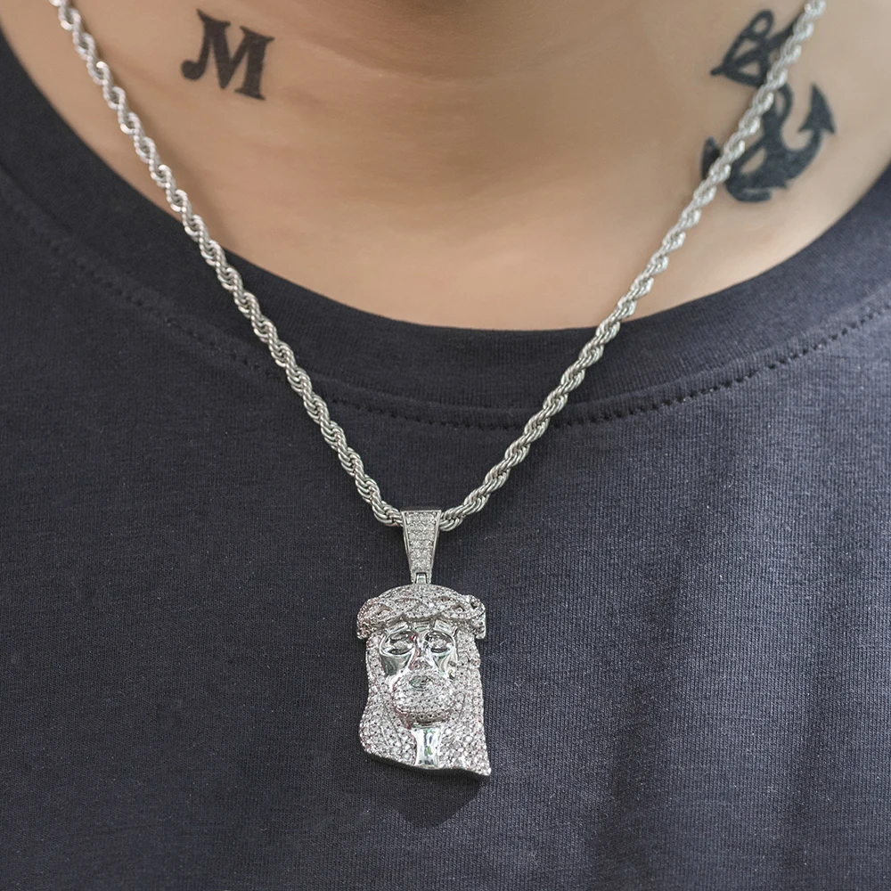 

Iced Out Small Jesus Piece Necklace Hip Hop Dad Jewelry