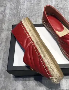 

Women fashion flat chevron-quilted leather espadrilles with signature ornament braided-jute platform Round jute-capped toe