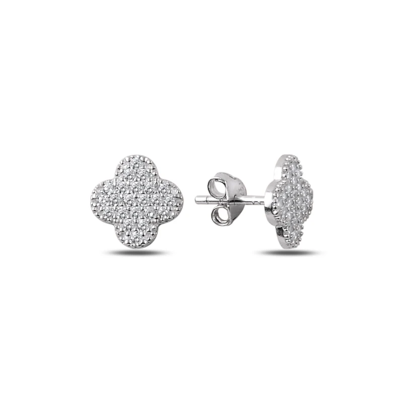 

Silver 925 Sterling Zircon Cubic Zirconia Clover Earrings