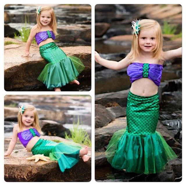 Disfraz de la princesa Ariel para niñas, traje de baño, Bikini, 2 a 7 años  - AliExpress