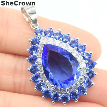 

41x25mm 2020 New Designed Rich Blue Violet Tanzanite White CZ Gift For Woman's Silver Pendant
