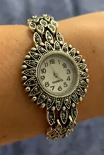 Kinel-Reloj de pulsera antiguo tibetano de cuarzo plata para mujer, pulsera de lujo, relojes de vestir para mujer, regalos de joyería de cristal