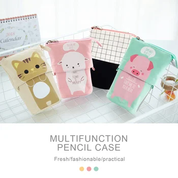 

Flexible Big Pencil Case Kawaii Creative pencil case gradient color cute girl plush octagonal pen bag Pencil Bag Stationery Gift