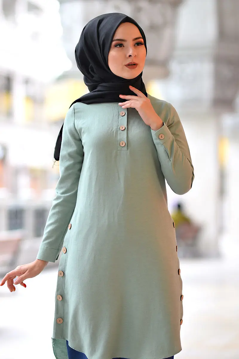 Muslim Women Long Blouse With Button