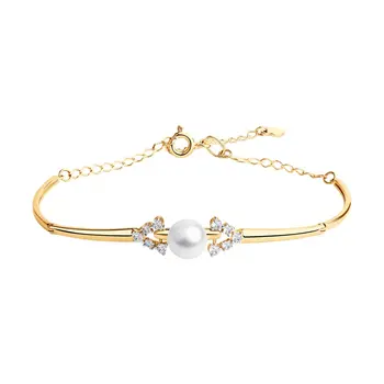 

Sokolov bracelet in gold with pearls and cubic zirconia, fashion jewelry, 585, women's male