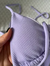 Tankini-traje de baño pequeño para mujer, microbikini azul, conjunto de bikini brasileño de estilo vendaje púrpura de cintura baja, traje de baño de dos piezas