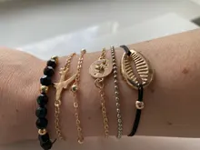 Nuevos Bohemios negro cuerda cadena pulsera para las mujeres aviones de Luna corazón brazalete con dije de cristal de la joyería de Boho