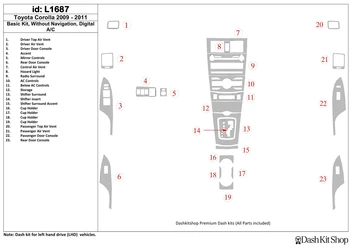 

Interior lining for Toyota Corolla 2009-UP. Set L1687.