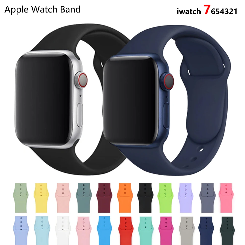 Silicone Strap For Apple Watch Band  7 41mm/45mm Series 6 SE 5 4 42mm/44mm Rubber Wristband iWatch 3 2 1 38/40mm Smart Bracelet