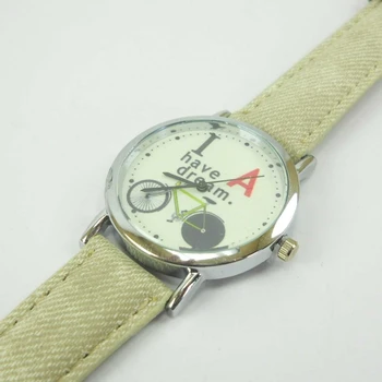 

Beige strap watch with bicycle drawing for women and young perfect for gift