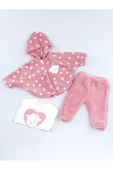 

Pink Cape Plush Baby Girl Hooded 3 PCs Set