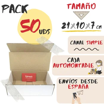 

Pack 50 simple channel automontables cardboard boxes, box order shipments, Box for storing face masks, shipments from Spain. Cajeando