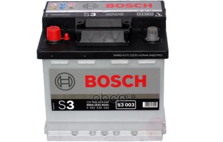 Аккумулятор Bosch S3 12v 45ah 400a Etn 1(L) B13 207x175x190mm 11.43kg Bosch арт. 0092S30030