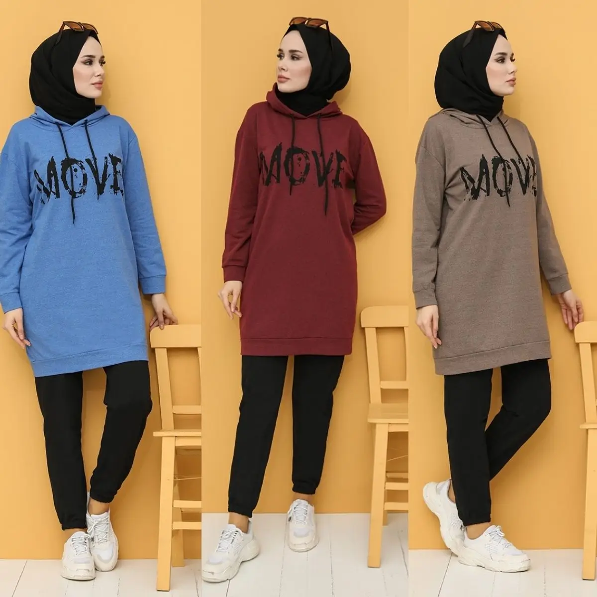 Traje de chándal con capucha de manga larga pantalones elásticos Moda musulmana ropa Hijab mujeres elegancia diaria deportes ropa de temporada