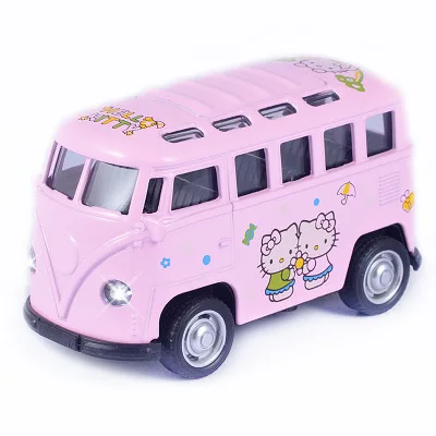 Версия из сплава, звуковая и легкая модель автомобиля может открыть дверь мультфильм розовый KT мини автобус сплава Модель автомобиля - Цвет: Bus bus