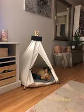 Tipi de Gato con cojín y pizarra para perros, carpa portátil para perros y casas de mascotas, tienda plegable de lona de madera para mascotas, cama para animales pequeños