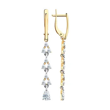 

Sokolov gold drop earrings,with stones, fashion jewelry, 585, women's male, long earrings