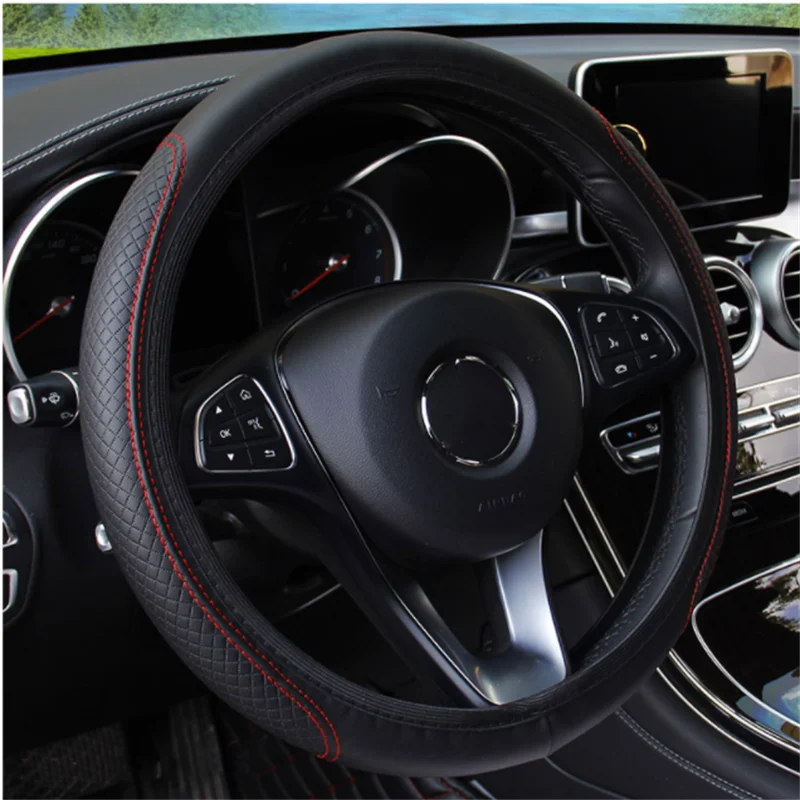 Car Steering Wheel Cover Braid Cover Cubre Volante Genuine Leather Breathable Anti Slip Auto Interior Decoration Accessories