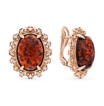 

Silver earrings with cubic zirconia and amber sunlight sample 925