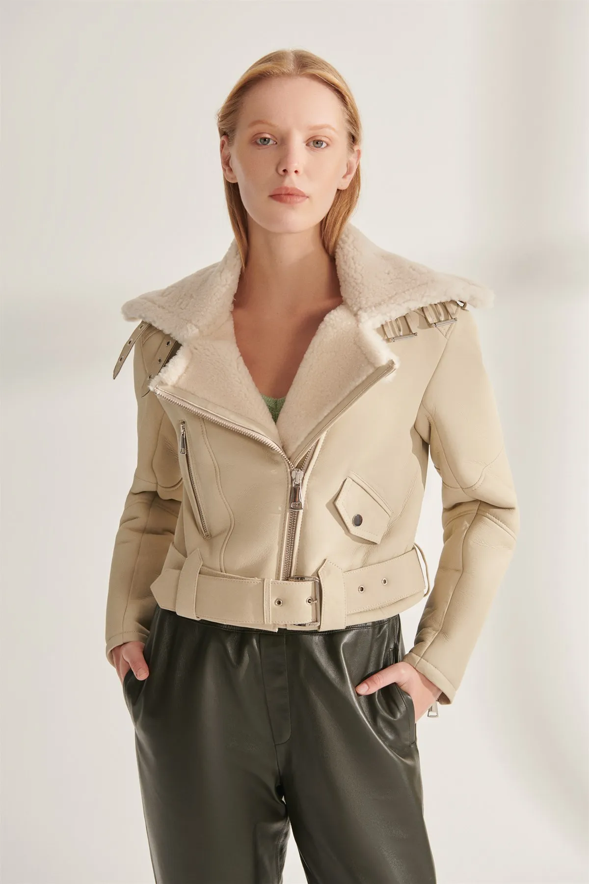 Genuine Leather Jackets Real Shearling Biker Coats Women Winter Wear Warm Waterproof Parkas Design New Street Fashion  Turkey