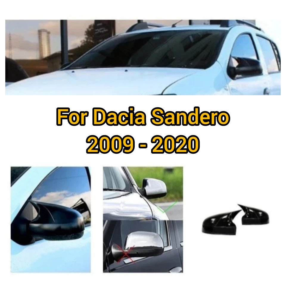Bat Style Mirror Cover For Dacia Sandero / Stepway, Glossy Black, Piano  Black, Left & Right, High Quality, 2009 2018