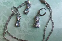 Conjunto de joyas de plata de ley 925 con Zirconia cúbica, collar con colgante de gato y gatito, con pendientes de palanca