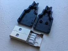 Conector de enchufe tipo A macho, USB, 4 pines, con cubierta de plástico negro, 10 Uds.