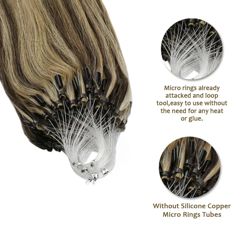 Micro Bead Hair Extensions Michine Remy Human Hair Straight 14-24inch 1g/strand Micro Ring Hair Extensions