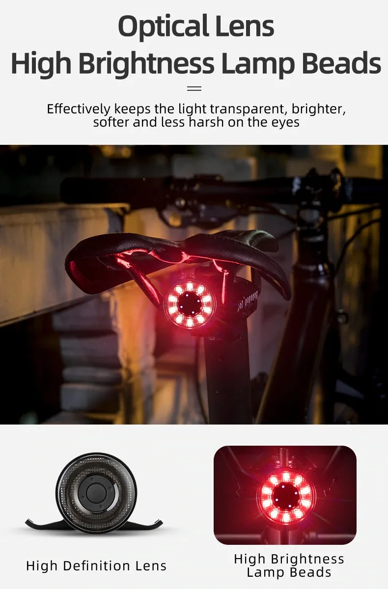 ROCKBROS Waring Bike Tail Light USB Charge Water-resist Rear Light Double Bracket 7 Colors Cycling Light Lamp Bike Accessories