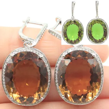 40x20mm Big Oval Gemstone 17.5g Created Color Changing Zultanite Ladies Wedding SheCrown Silver Earrings