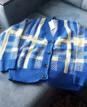 Sweaters Cardigans Checkered Plaid Colorfaith Korean Fashionable Women's Knitwears Buttons