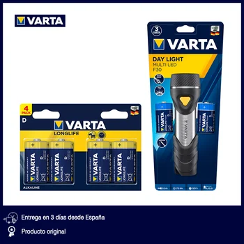 

VARTA 2xD Multi LED flashlight included + VARTA Longlife - Pack of 4 Alkaline Batteries D / LR20 / Mono, 1.5V