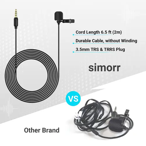 SmallRig L1-3.5mm TRS/TRRS 전문 라발리에 마이크, 휴대폰 컴퓨터 브이로그 옷깃 클립온 마이크, 6.5ft 3388 3