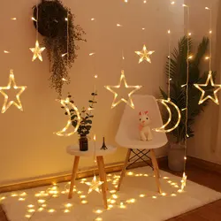 Christmas Lights Led 3.5m Curtain Light Garland Star Moon Decor for Home 220V Fairy Lights Outdoor/Indoor Festival String Light