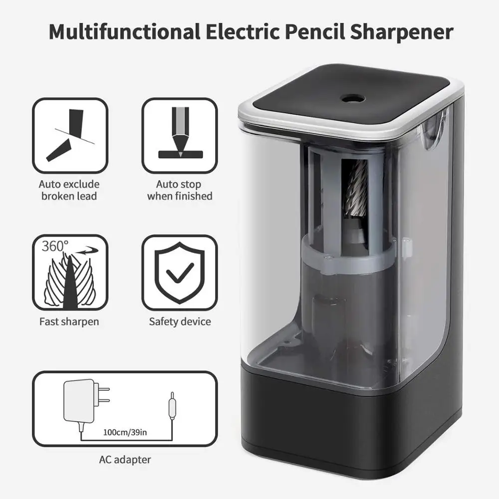 

Electric Pencil Sharpener Auto Stop AC Adapter Sharpener Knife for 6-8mm Colored Pencils School Office Home sacapuntas electrico