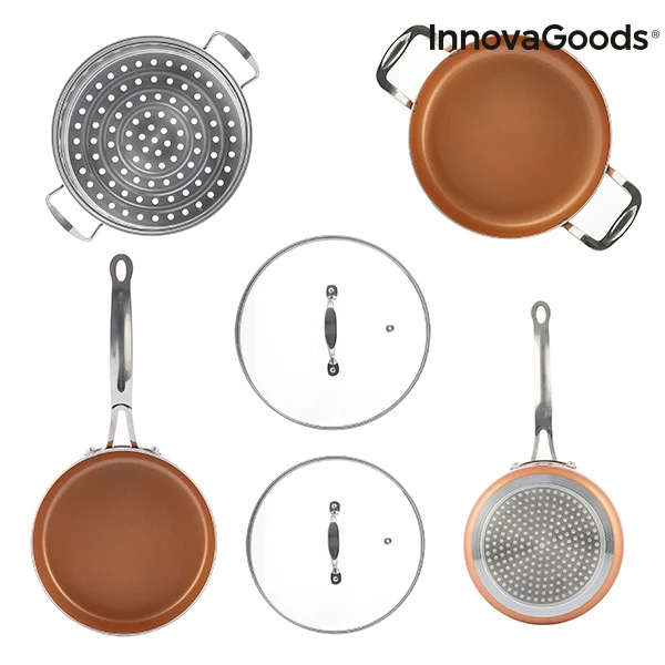InnovaGoods набор кастрюль с медным эффектом и Пароварка(6 шт