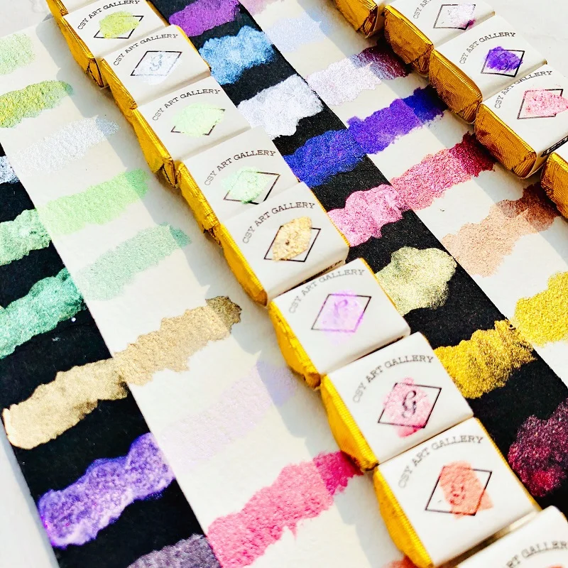 Conjunto de acuarelas metálicas hechas a mano, Set de acuarelas, pigmento de Mica cosmética alemana