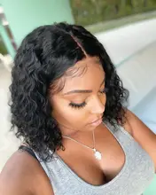Jerry Pelo Rizado 4x4 de cierre de encaje Peluca de arrancado de la onda de agua pelucas de cabello humano para las mujeres negras sin costuras Bob corto peluca suelto de la onda profunda