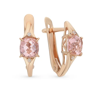

Gold earrings with morganites and cubic zirconia sunlight sample 585