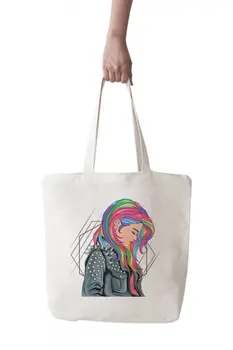 

Angemiel Bag Large Rainbow Hair Girl Shopping Beach Tote Bag