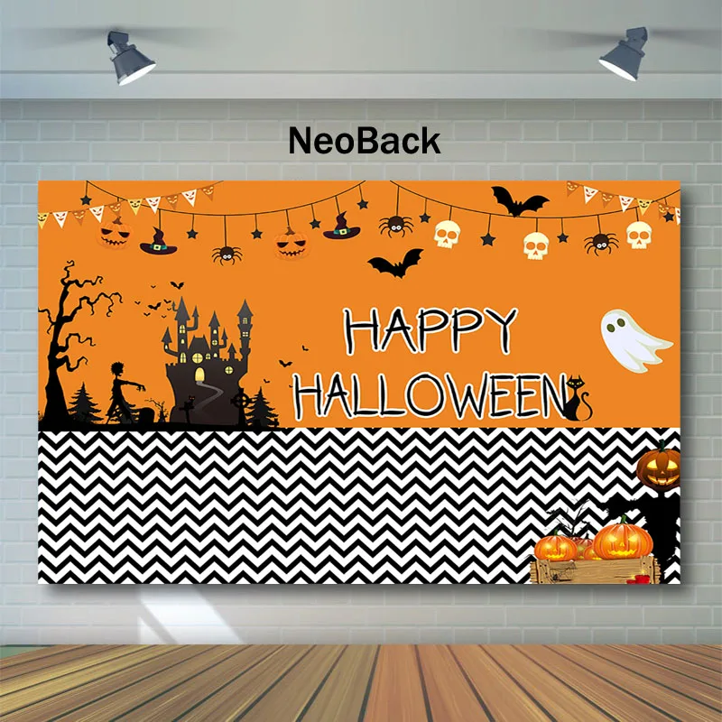 

NeoBack Halloween Backdrop Pumpkin Lanterns Retro Terror Castle Photo Background Kids Children Night Party Photography Backdrops
