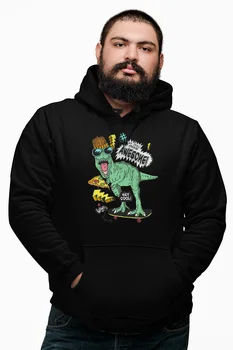 

Angemiel Wear Awesome Skateboarder Dinosaur Black Male Hooded Sweatshirt