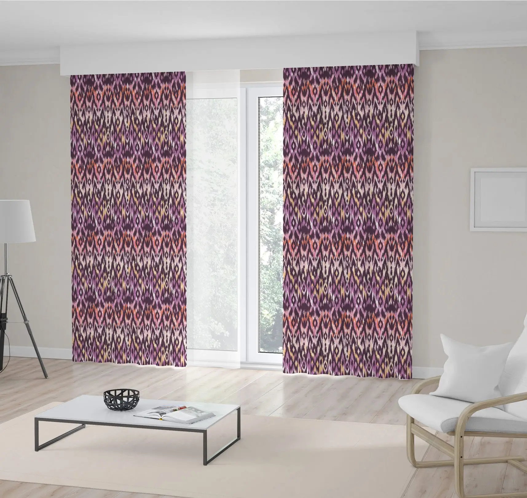 Ikat узор традиционная этническая ткань дизайн фиолетовый коричневый оранжевый бохо стиль Декор шторы