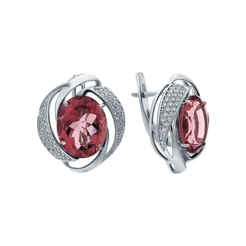 

Silver earrings with cubic zirconia and rhodolite synthetic sunlight sample 925 test