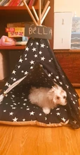 Tipi de Gato con cojín y pizarra para perros, carpa portátil para perros y casas de mascotas, tienda plegable de lona de madera para mascotas, cama para animales pequeños