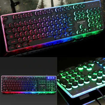 

Gaming English Keyboard Retro Round Glowing Keycap Metal Panel Backlitght USB Wired Metal Panel Illuminated Border Dropshipping