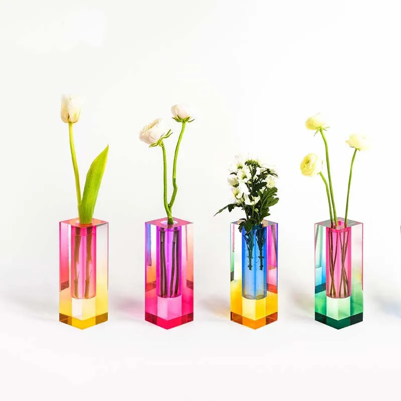 4pcs Modern Rainbow Pillar Bud Vase Tabletop Glass Vases Luxury Decorative Acrylic Crystal Nordic Room Decoration Home | Дом и сад