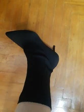 Botas de calcetín de tejido elástico para mujer, zapatos femeninos de media caña, con tacón fino y punta estrecha, para otoño e invierno, 2021